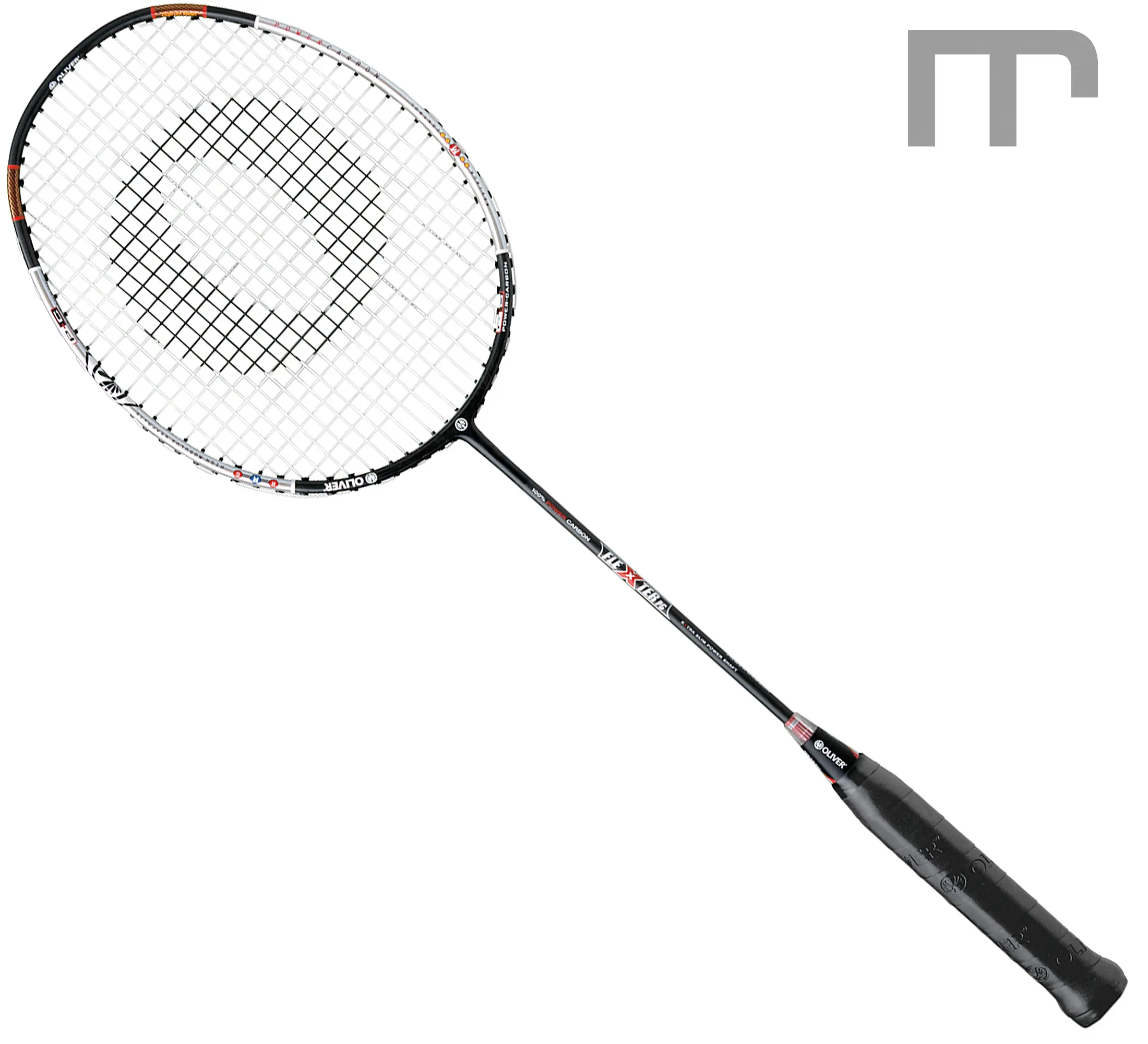OLIVER FLEXTER PC Badminton-Schläger (Kat. D) – ideal für A-Defensive, mittel Schaft, leicht grifflastig, 83 g – Frontansicht | Material: Carbon, Eigenschaften: leicht · unterstützt dein Spiel | jetzt preiswert kaufen bei mss-sport Schweiz