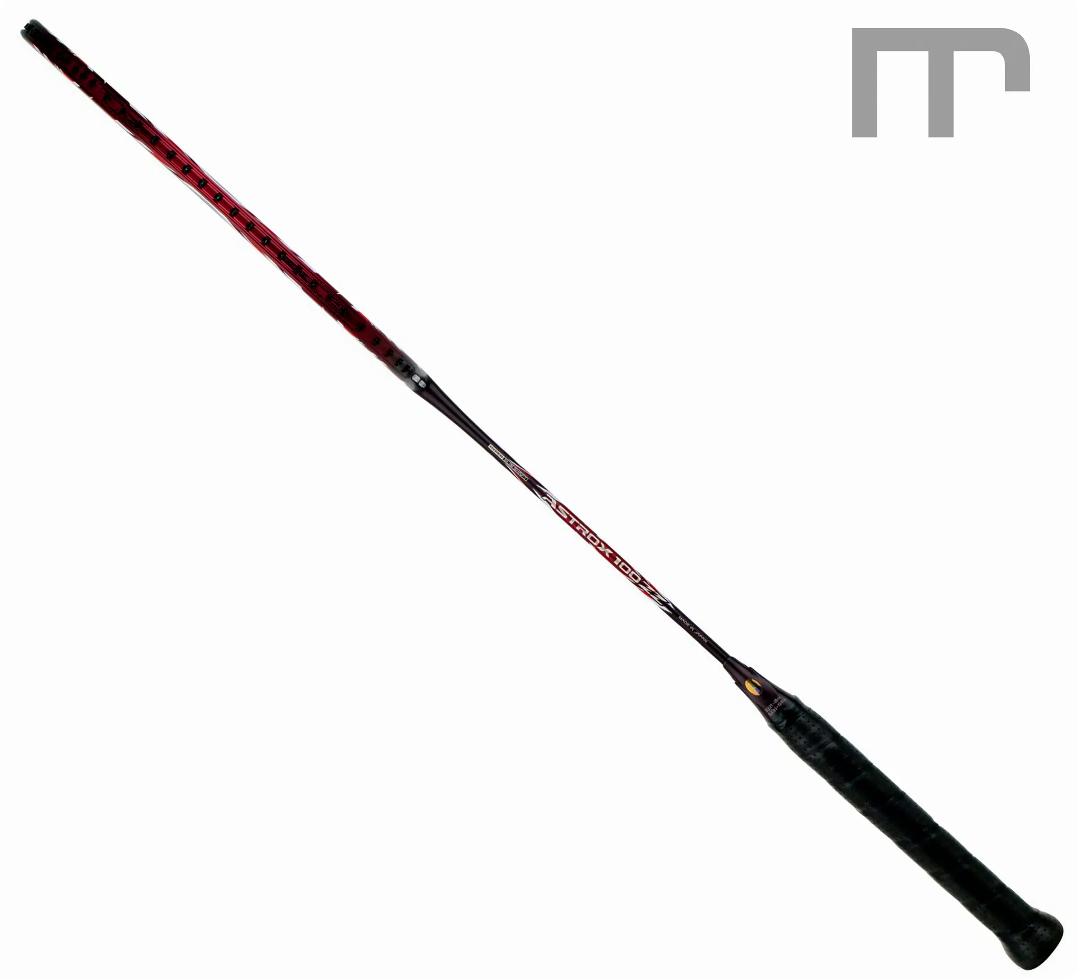 YONEX ASTROX 100 ZZ KURENAI – manche & tige Détail du manche de la YONEX ASTROX 100 ZZ KURENAI, prise ergonomique et contrôle optimal – mss-sport Suisse