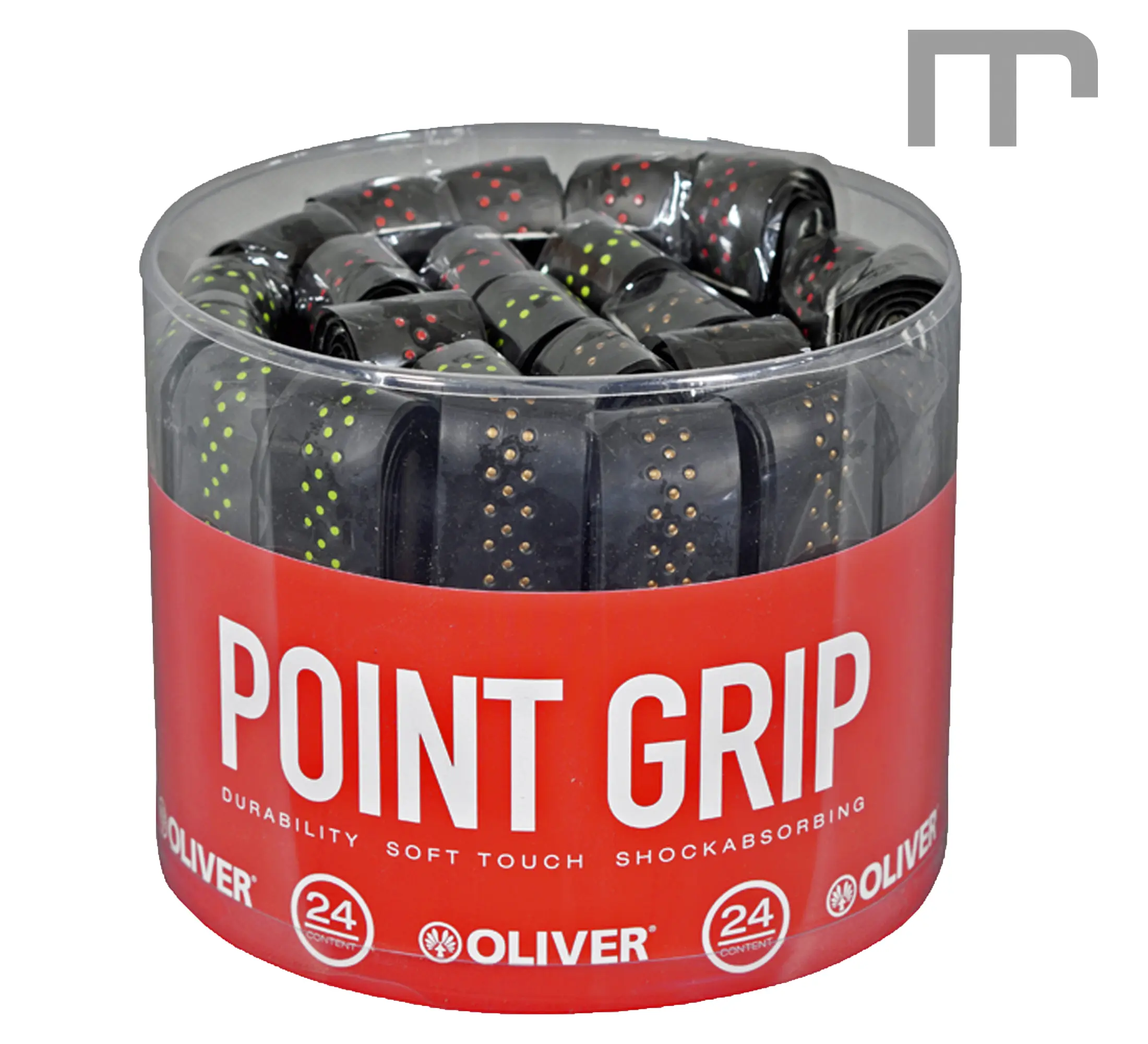 OLIVER Point Grip front view OLIVER Point Grip schwarz – Badminton-Griffband als Basisgriffband, erhältlich im box – Frontansicht. Jetzt preiswert kaufen bei mss-sport Schweiz.